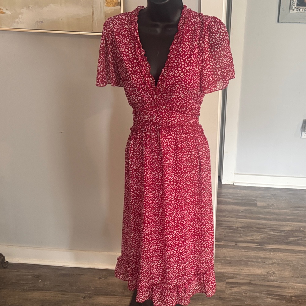 Red Floral Midi Dress